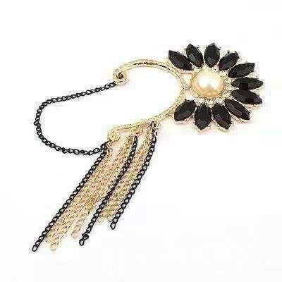 Buy Crunchy Fashion Black Crystal Flower Ear Cuff - Purplle