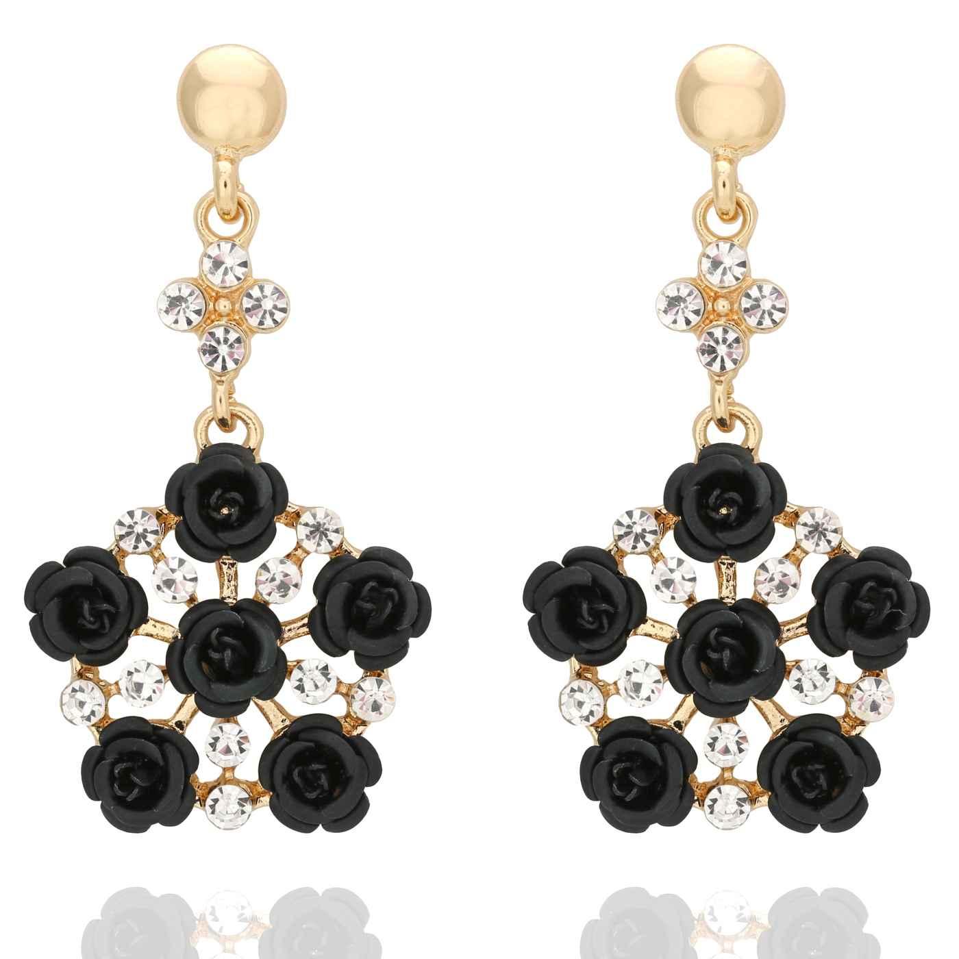 Buy Crunchy Fashion Black Florette Pentagon Drop Earrings - Purplle
