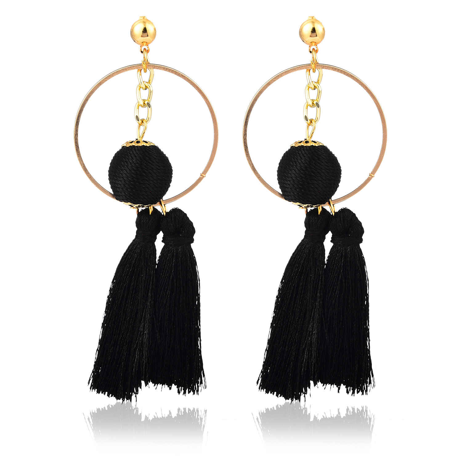 Buy Crunchy Fashion Black Tassel Hoop Earrings - Purplle
