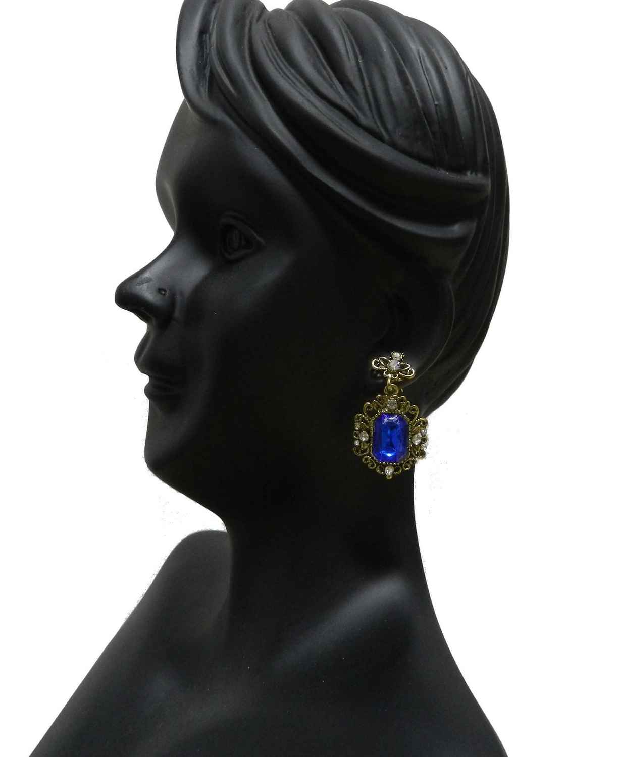 Buy Crunchy Fashion Blue Crystal Hanging Earrings - Purplle