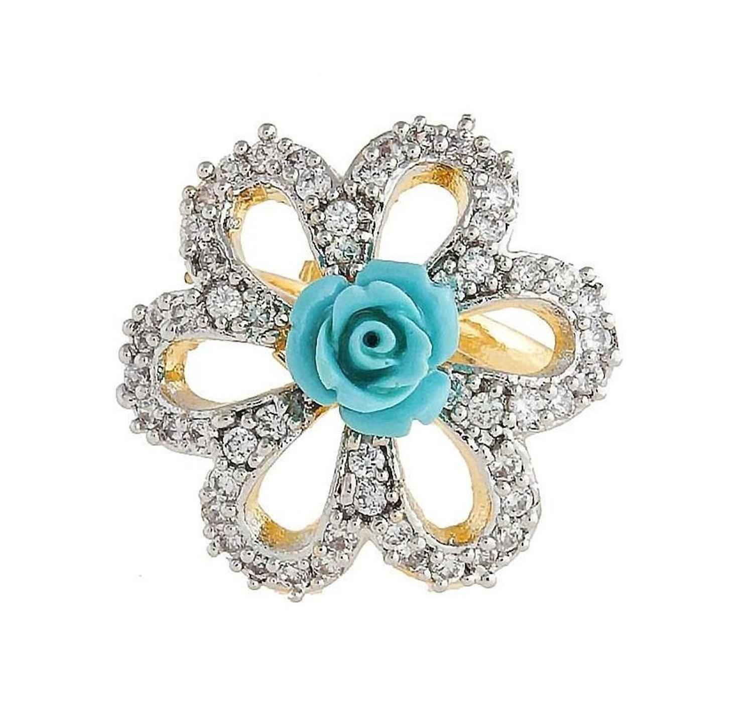 Buy Crunchy Fashion Blue Rose Ad Stone Ring - Purplle