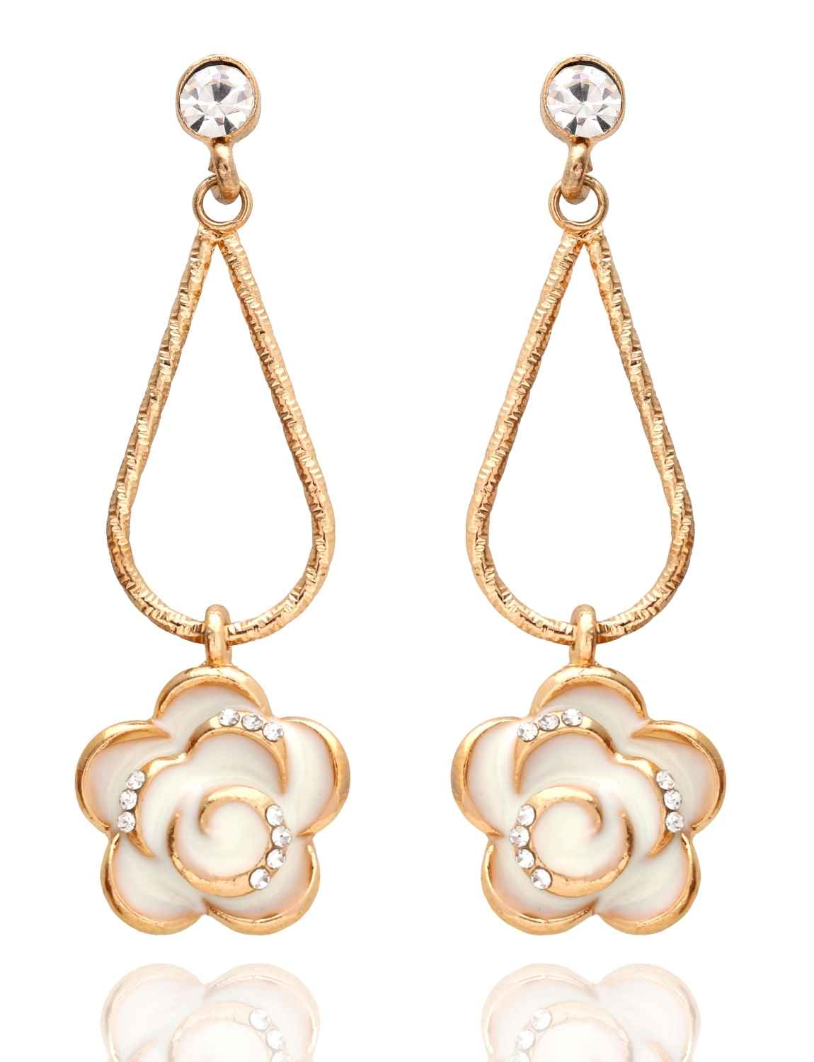 Buy Crunchy Fashion Gold Plated White Flower Stylish Drop Earrings - Purplle
