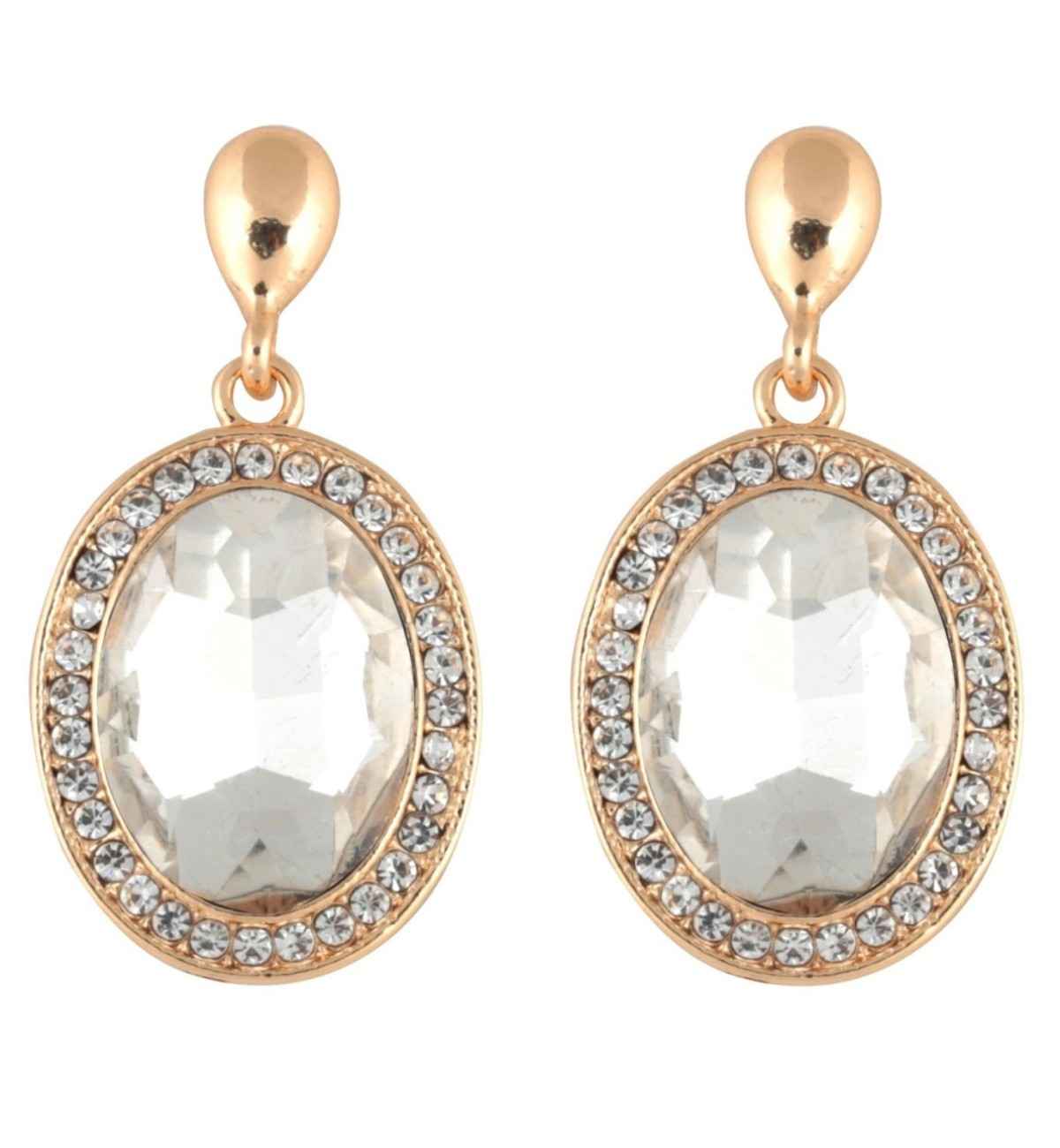 Buy Crunchy Fashion Gold Plated White Crystal Earrings - Purplle