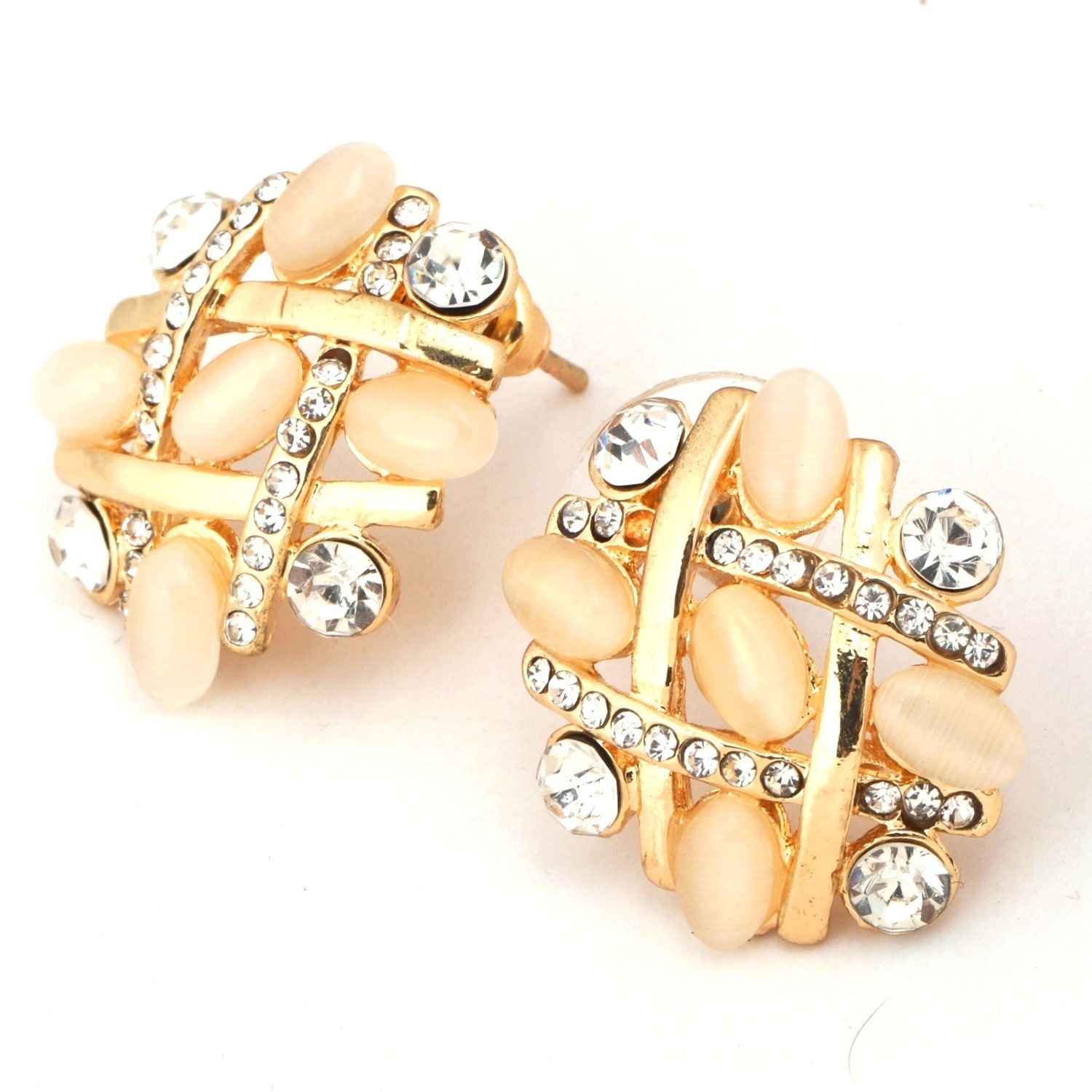 Buy Crunchy Fashion Austrian Crystal Blue-Gold Stud Earrings - Purplle