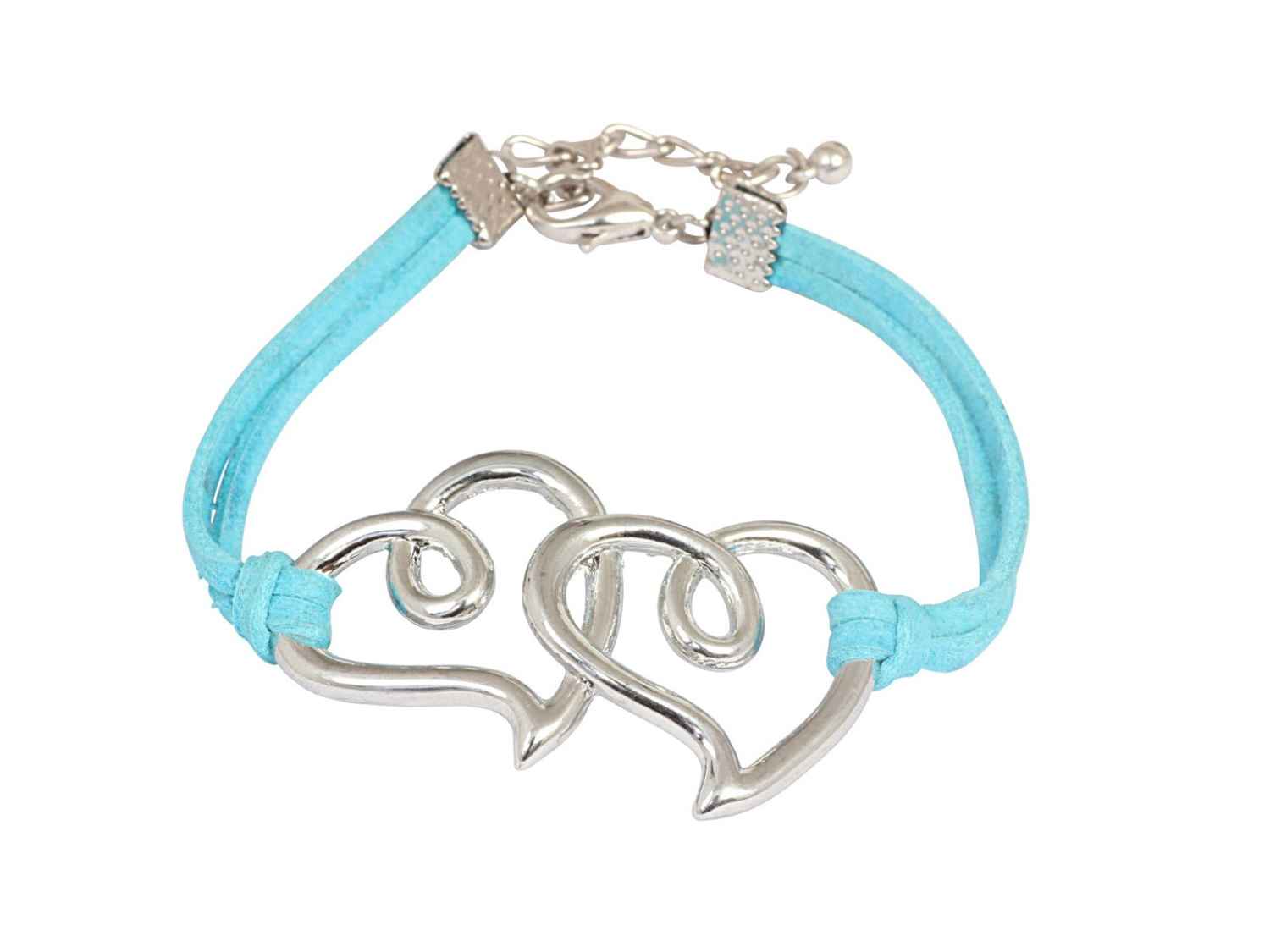 Buy Crunchy Fashion Connected Heart Blue Leatherette Bracelet - Purplle