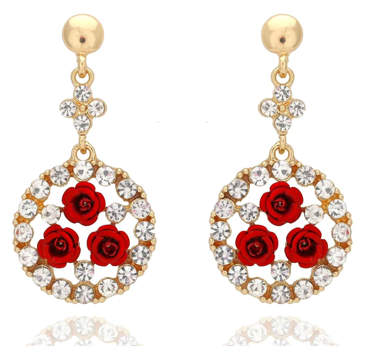 Buy Crunchy Fashion Crystal Embellished Red Flowers Earrings - Purplle