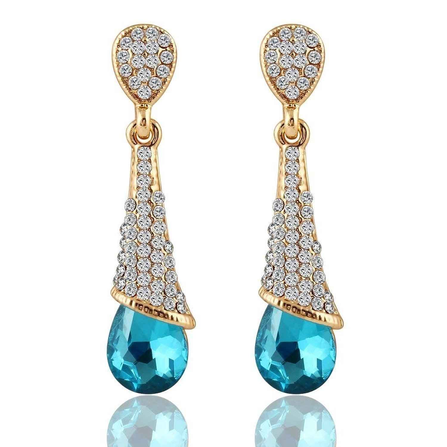 Buy Crunchy Fashion Crystalline Drops Aqua Earrings - Purplle