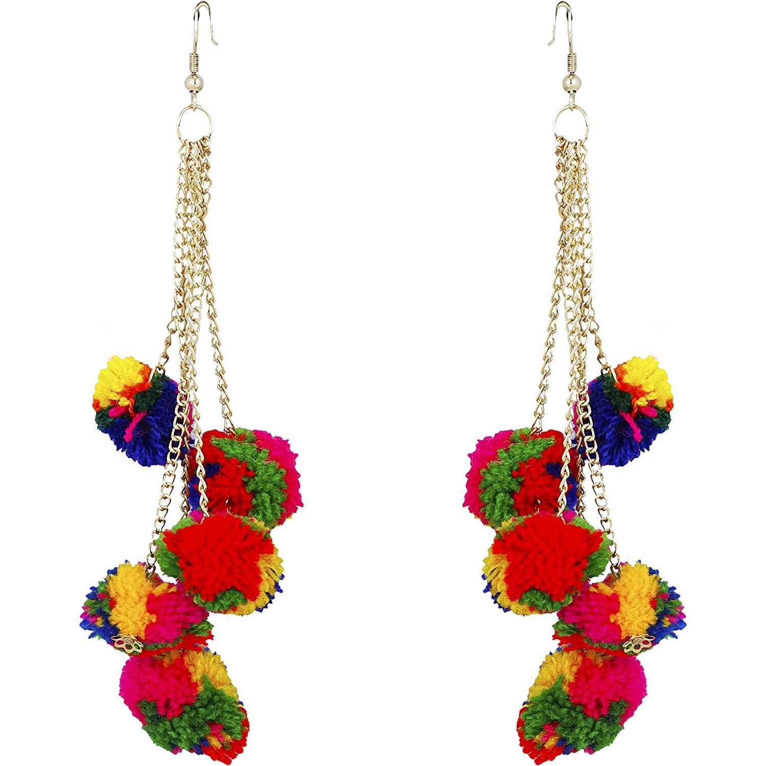 Buy Crunchy Fashion Cute Pom Pom Drops Earrings - Purplle