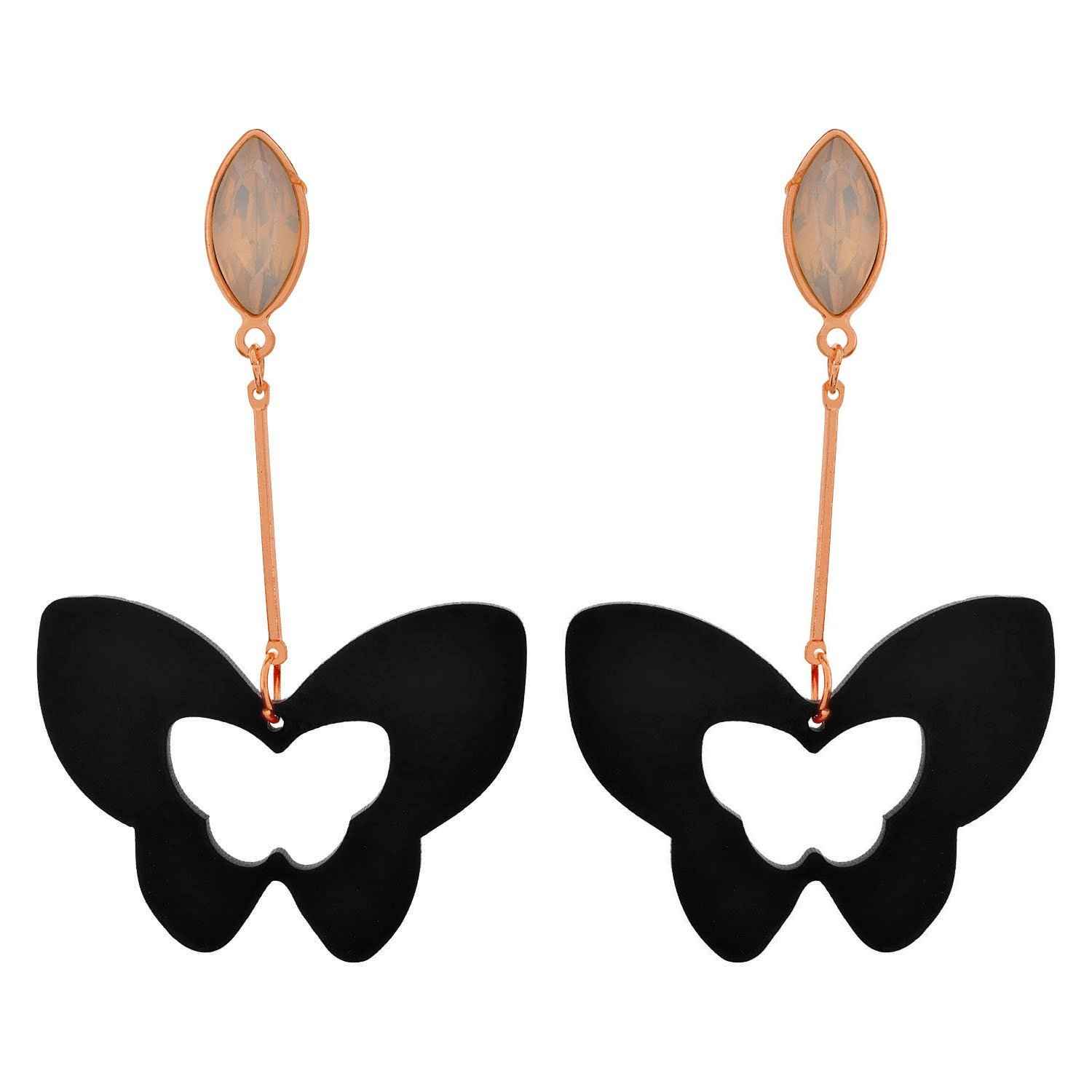 Buy Crunchy Fashion Dangling Black Butterfly Earrings - Purplle
