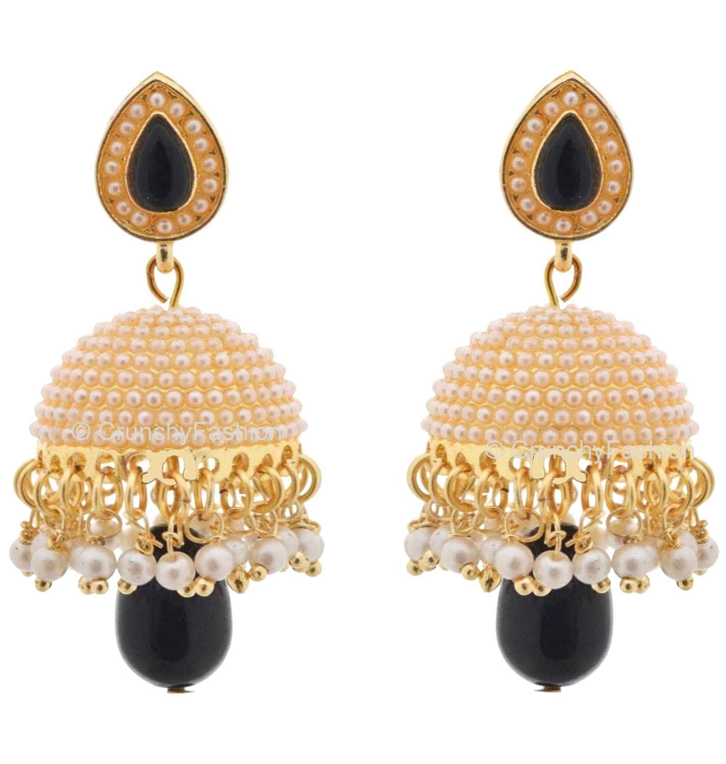 Buy Crunchy Fashion Dome Of Pearl Black Jhumka - Purplle