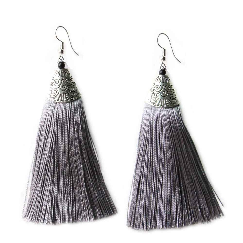 Buy Crunchy Fashion Grey Long Tassel Earrings for Women - Purplle