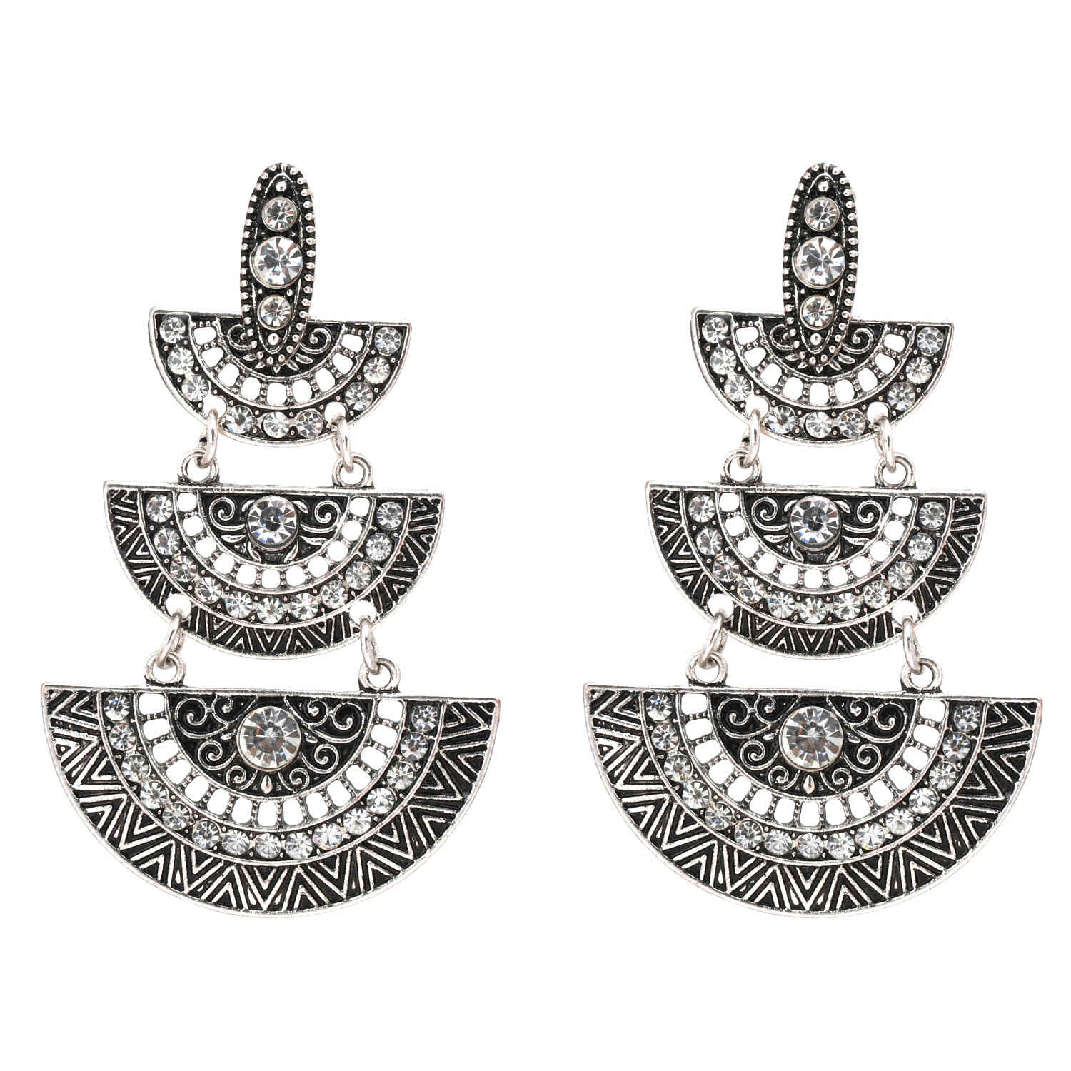 Buy Crunchy Fashion Oxidised Silver Fan Shaped Chandelier Earrings for Girls - Purplle