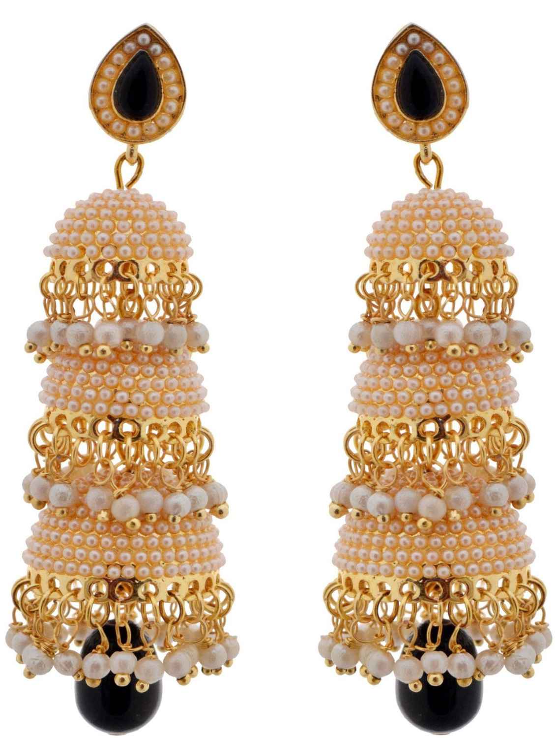Buy Crunchy Fashion Pool Of Pearls Black 3 Tier Jhumki - Purplle