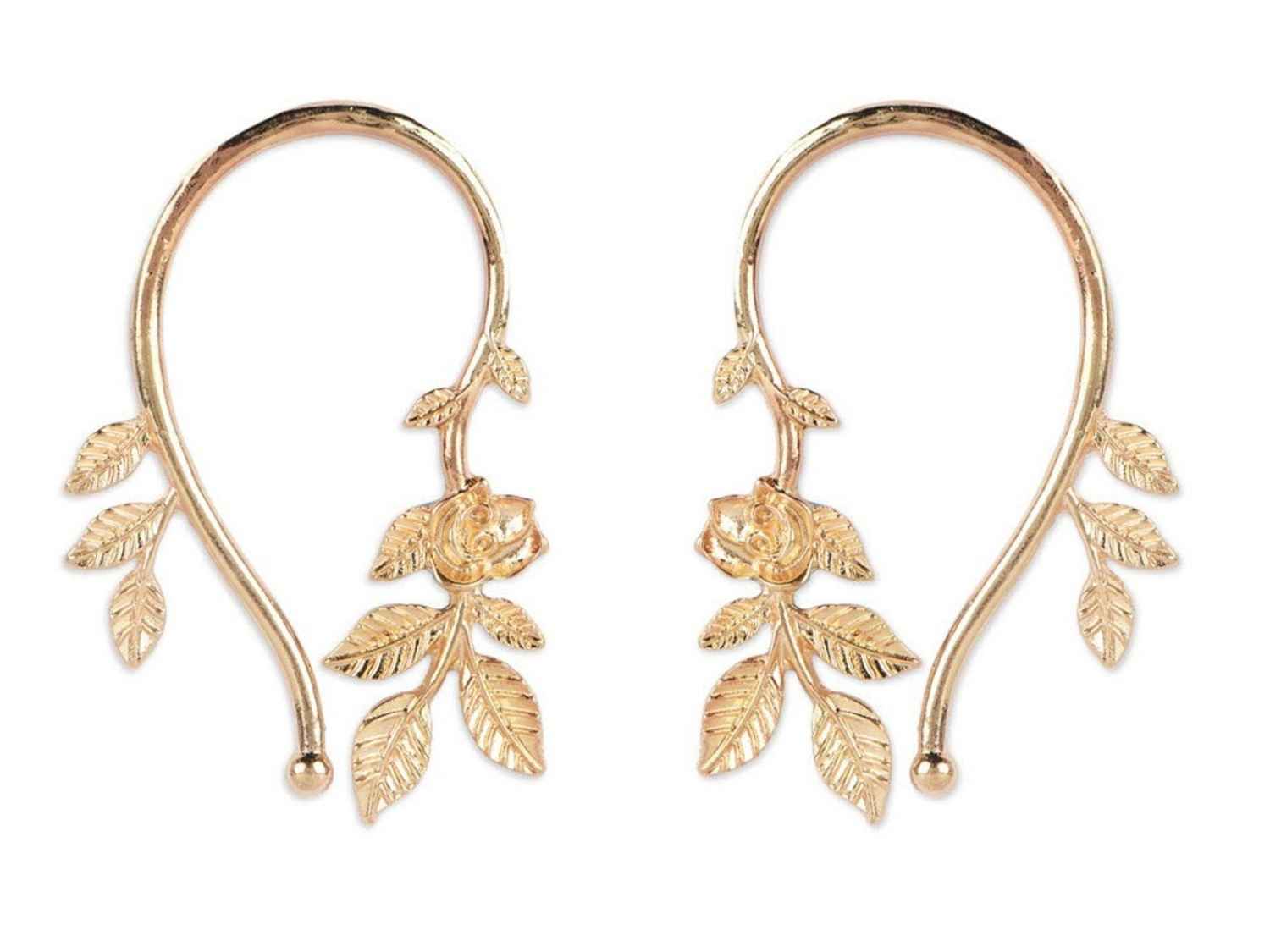 Buy Crunchy Fashion Rose Flower Leaves Cuff Earrings - Purplle