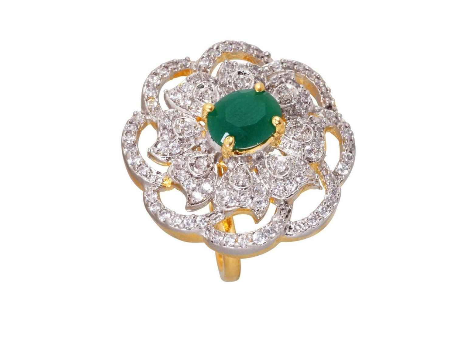 Buy Crunchy Fashion Royal Affair Green Stone Ring - Purplle