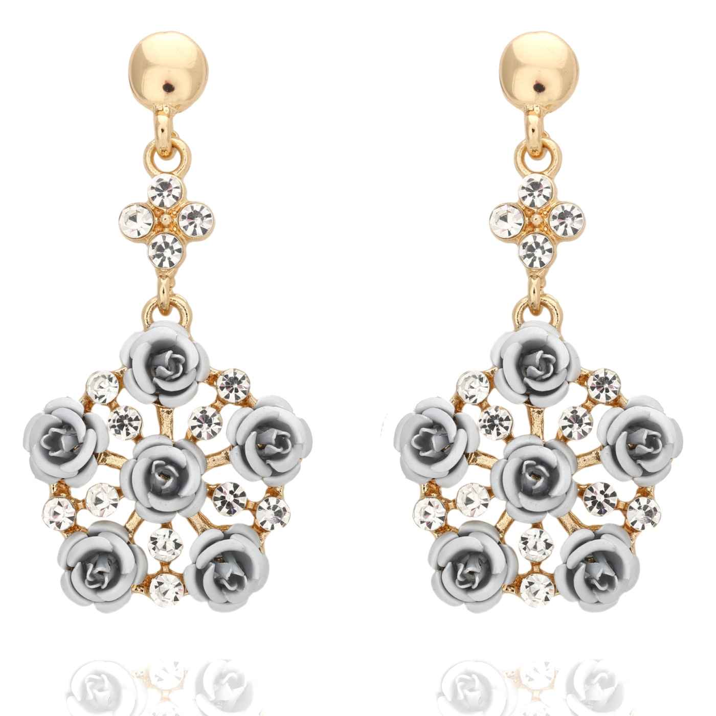 Buy Crunchy Fashion Silver Florette Pentagon Drop Earrings - Purplle