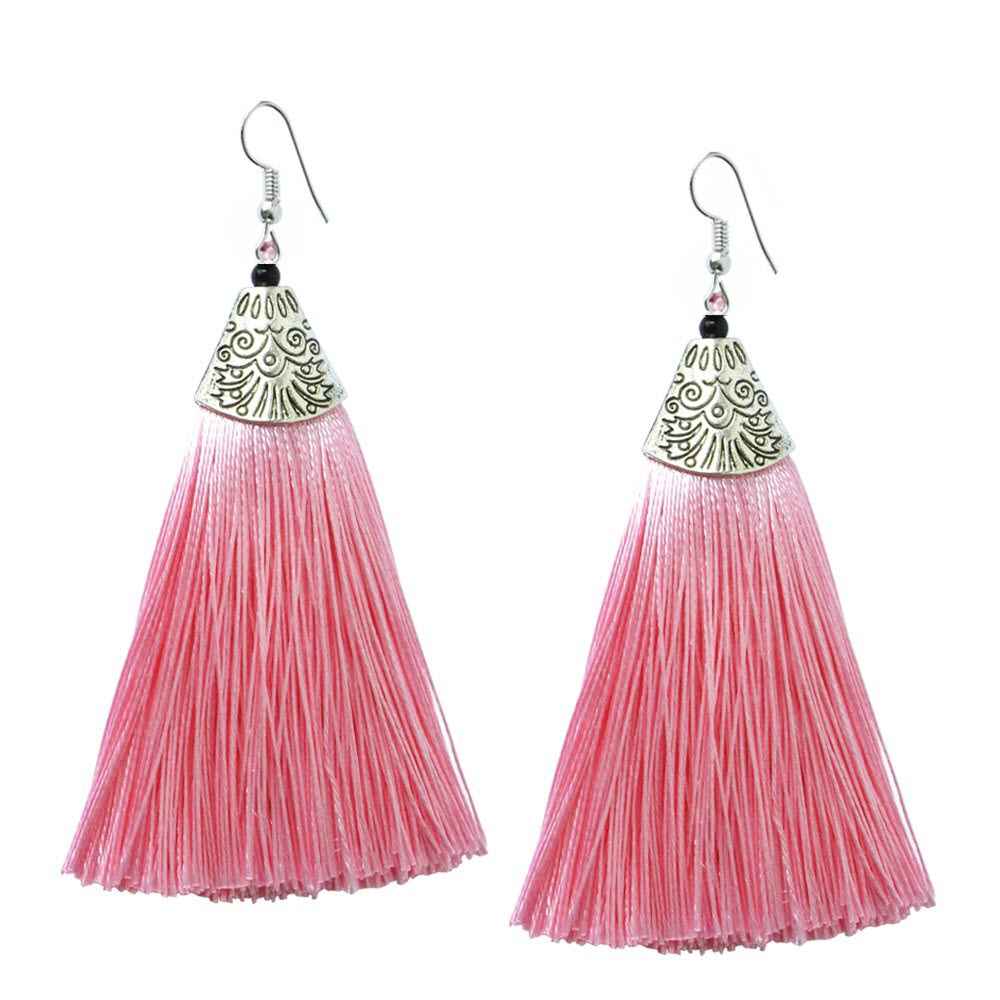 Buy Crunchy Fashion Soft Pink Long Tassel Earrings for Women - Purplle