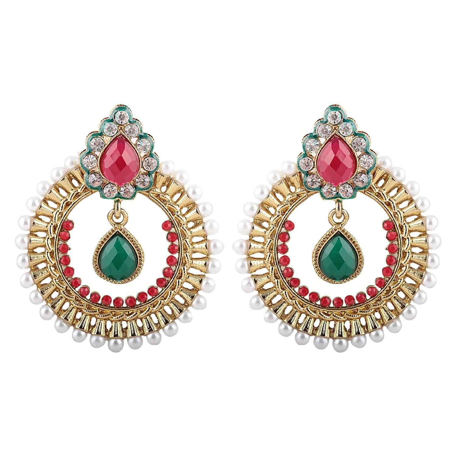 Buy Crunchy Fashion The Aquamarine Scarlet ChandBali Earrings - Purplle