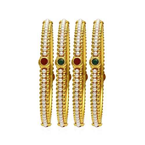 Buy Crunchy Fashion Traditional Gold Platted Pearl Studded Bangle Set - Purplle