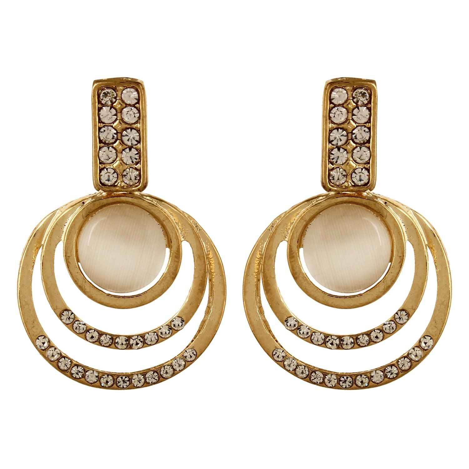 Buy Crunchy Fashion Zircon & Opal Studded Rose Gold Drop Earrings - Purplle