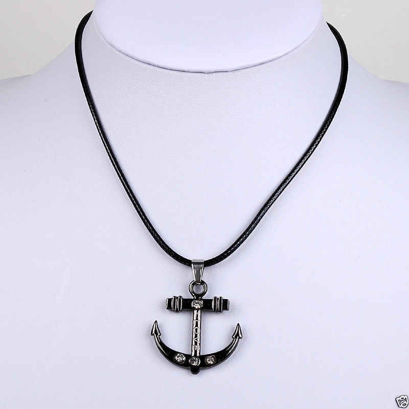 Buy Lishmark Fashion Jewelry Black Anchor Pendant Black Leather Necklace 18? - Purplle