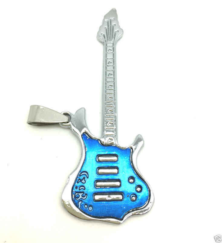 Buy Lishmark Fashion Jewelry Steel Blue Guitar Pendant Stainless Steel Charm Black Necklace - Purplle