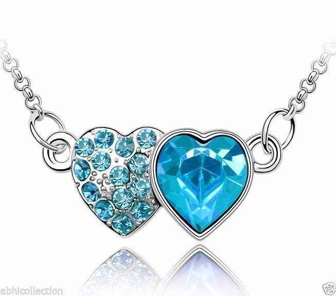 Buy Lishmark Womens 9K White Gold Filled Aaa Cz Blue Crystal Double Hart Necklace & Pendant - Purplle