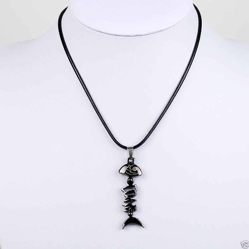 Buy Lishmark Fashion Jewelry Alloy Black Color Fishes Bone Pendant Black Leather Necklace - Purplle