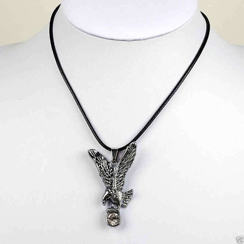 Buy Lishmark Fashion Jewelry Alloy Antique Silver Color Eagle Pendant Black Leather Necklace - Purplle