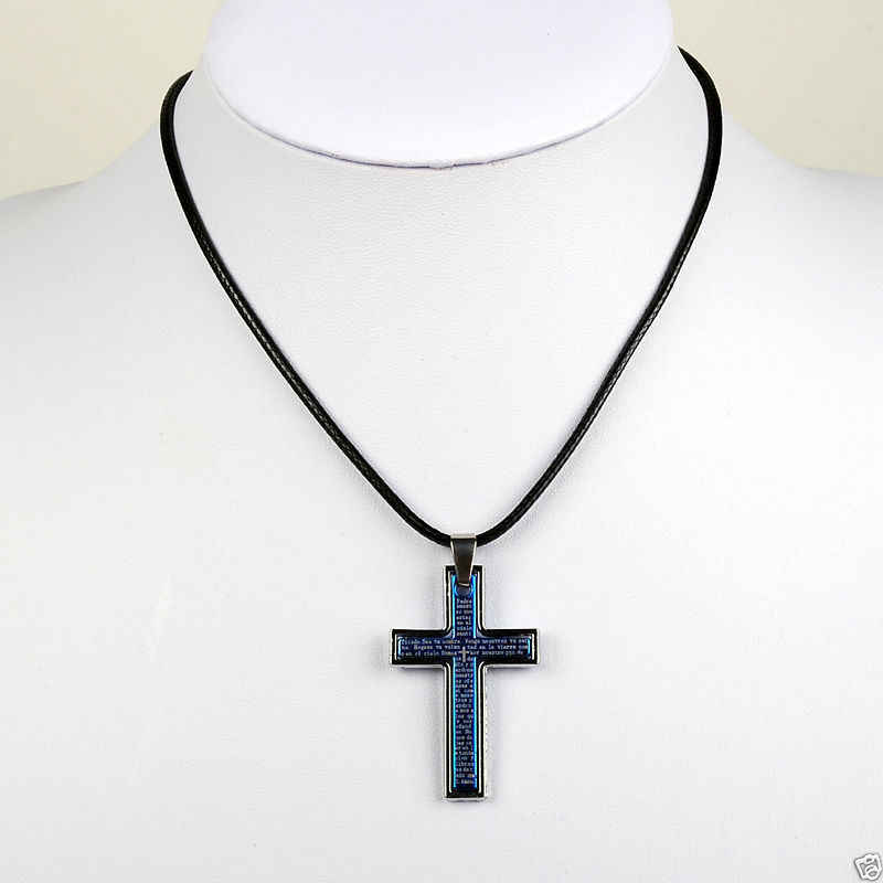 Buy Lishmark Fashion Jewelry Alloy Blue Holly Cross Pendant Black Leather Ropenecklace - Purplle