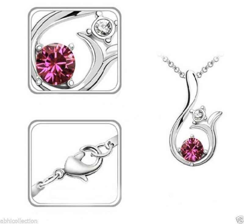 Buy Lishmark Womens 9K White Gold Filled Aaa Cz & Blue Crystal Necklace With Pendant Jewelry - Purplle