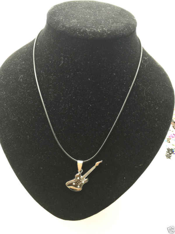 Buy Lishmark Lovers Charm Fashion Jewelry Steel & Black Guitar Pendant Black Leather Necklace - Purplle