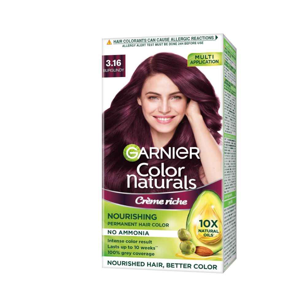 Buy Garnier Hair Colouring Creme Long-lasting Colour Smoothness & Shine Color Naturals Shade: 3.16 Burgundy 70 ml + 60 gm - Purplle