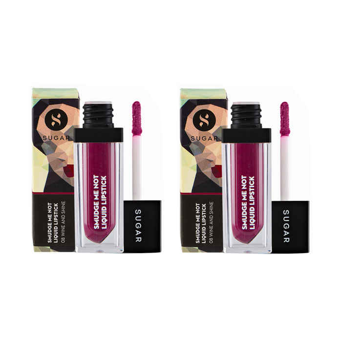 Buy SUGAR Cosmetics Smudge Me Not Liquid Lipstick - 08 Wine and Shine (Sangria)(Pack Of 2) - Purplle