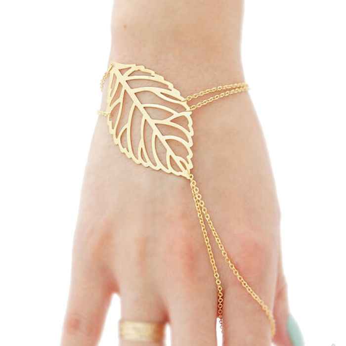 Buy Femnmas Golden Leaf Ring Bracelet - Purplle
