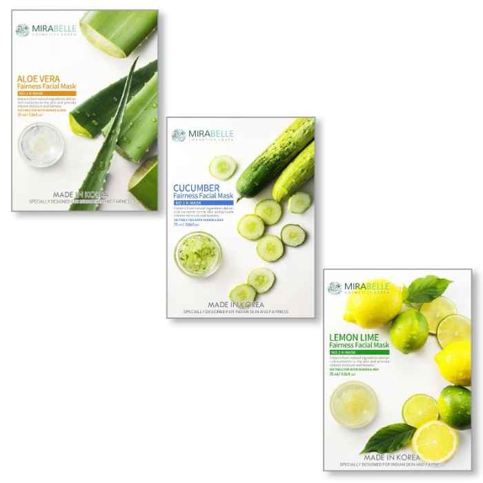 Buy Mirabelle Korea Fairness Facial Mask (Aloevera, Cucumber, Lemon - Acl - Combo Pack Of 3) (25 ml) - Purplle