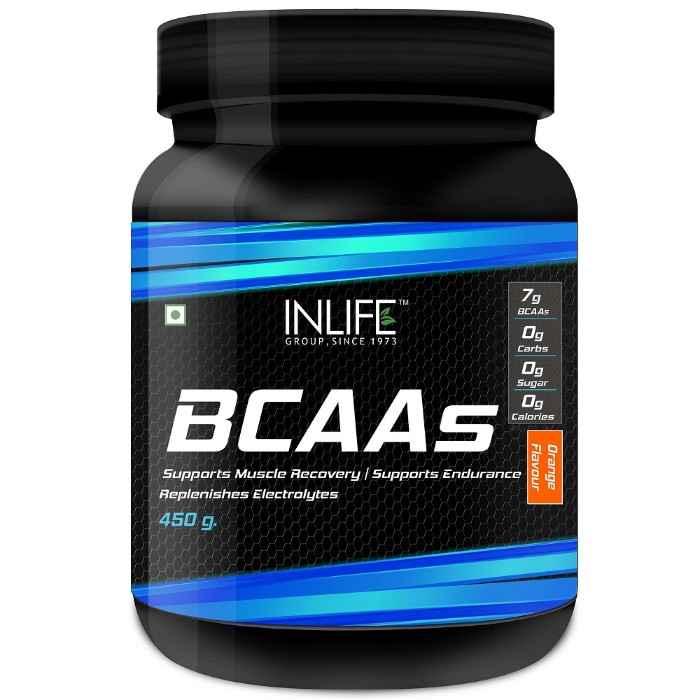 Buy INLIFE BCAA Branched Chain Amino Acids 7 g with L-Glutamine, Citrulline Malate Nutrition Energy Supplements for Men Women - 450 grams Orange Flavour - Purplle