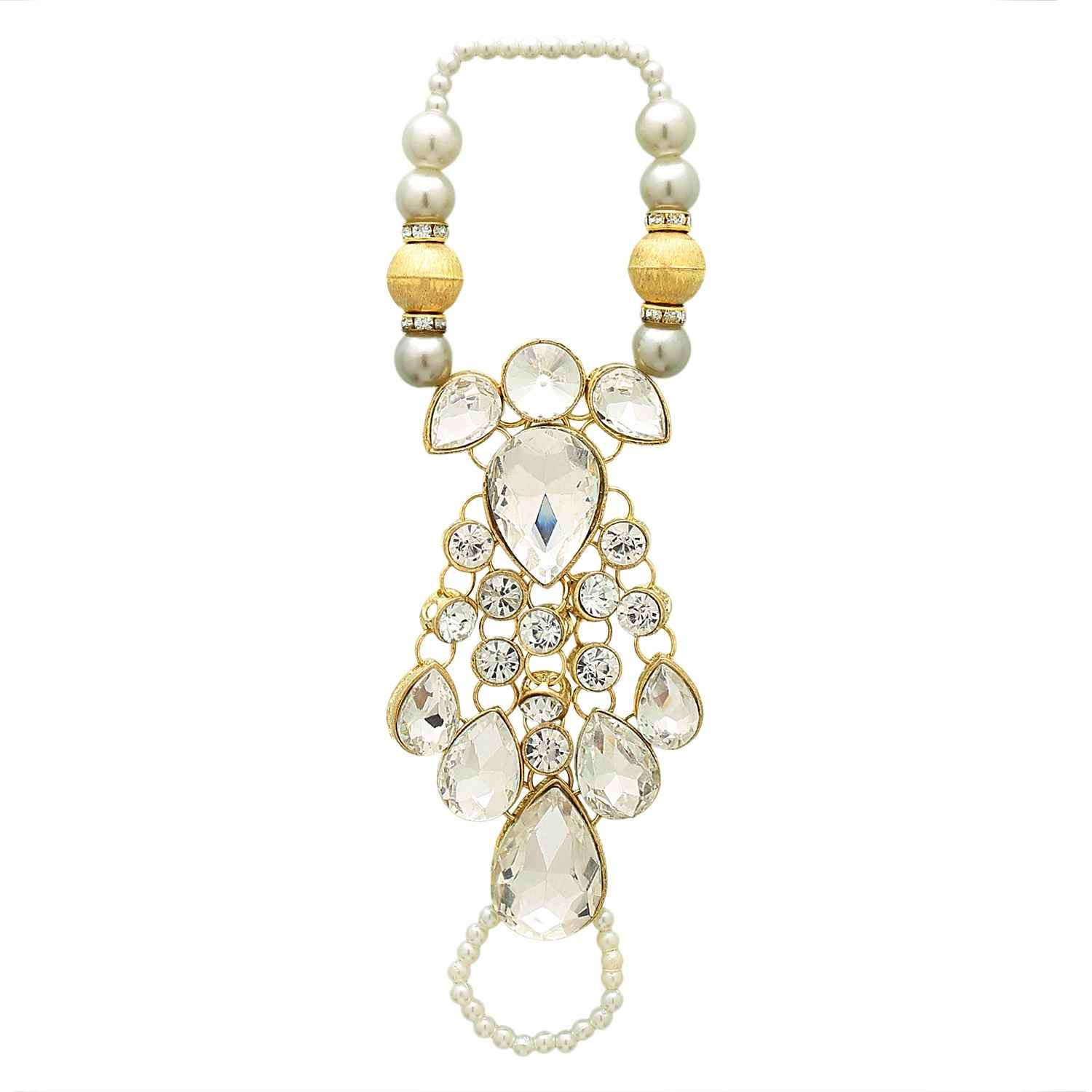 Buy Crunchy Fashion Dazzling Crystal Statement Pearly Hathphool - Purplle