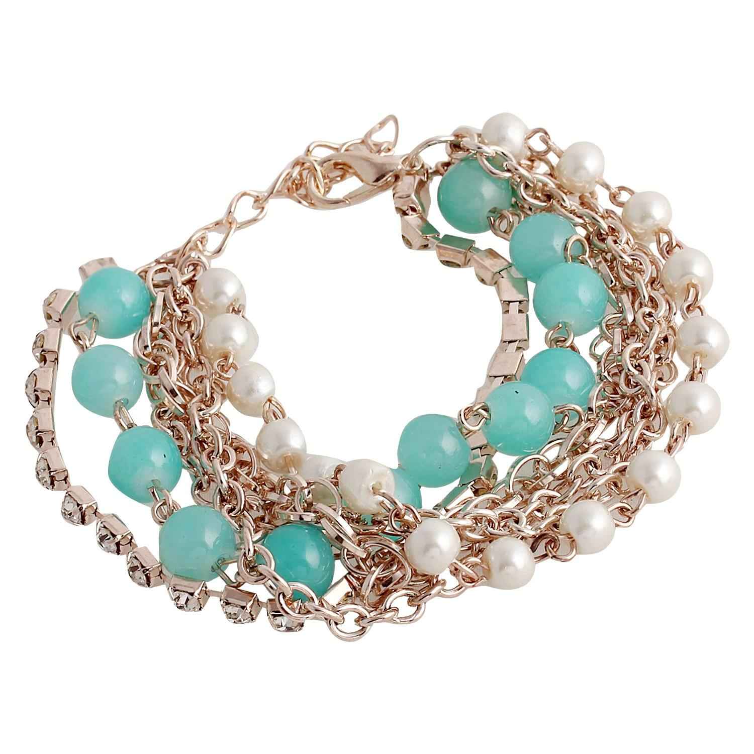 Buy Crunchy Fashion Style Fiesta Aqua Persona Pearl Bracelet - Purplle