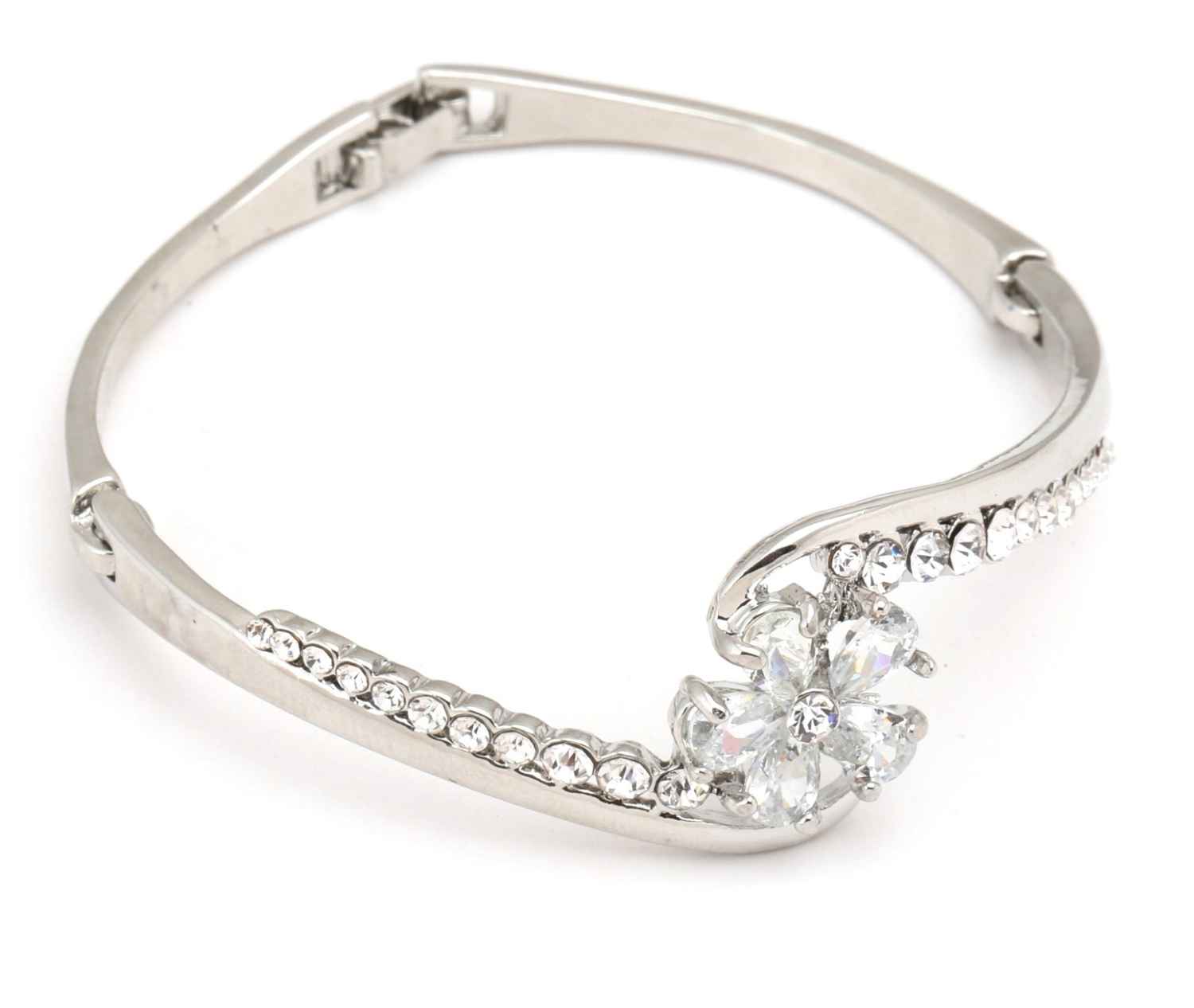 Buy Crunchy Fashion Silver Plated Zircon Flower Bracelet For Women - Purplle