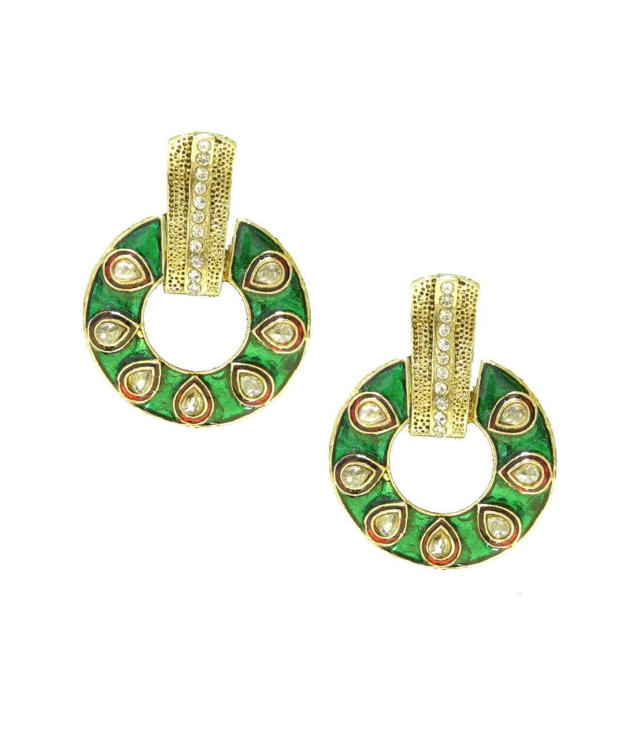 Buy Crunchy Fashion Meenakari Bali Danglers-Green - Purplle