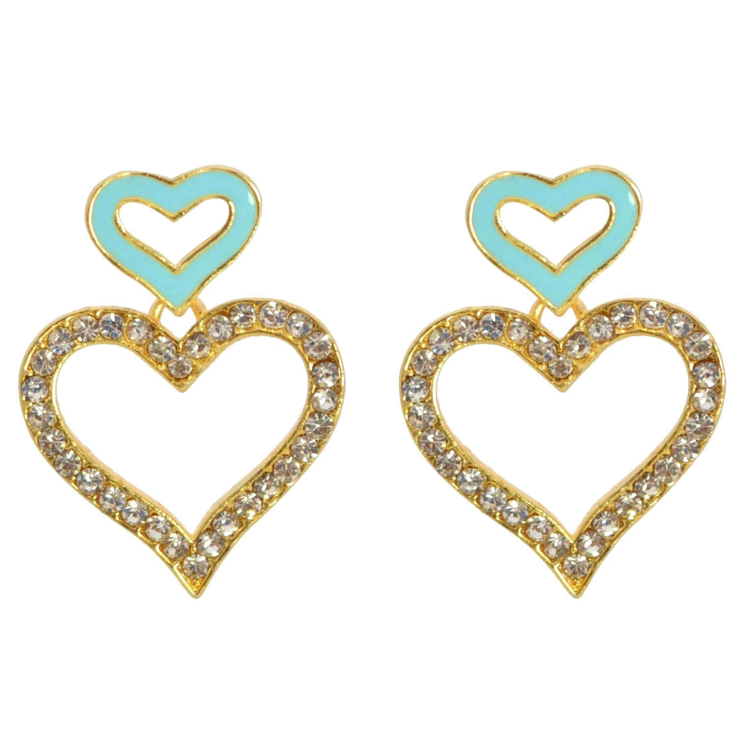 Buy Crunchy Fashion Twin Heart Aqua Earrings - Purplle