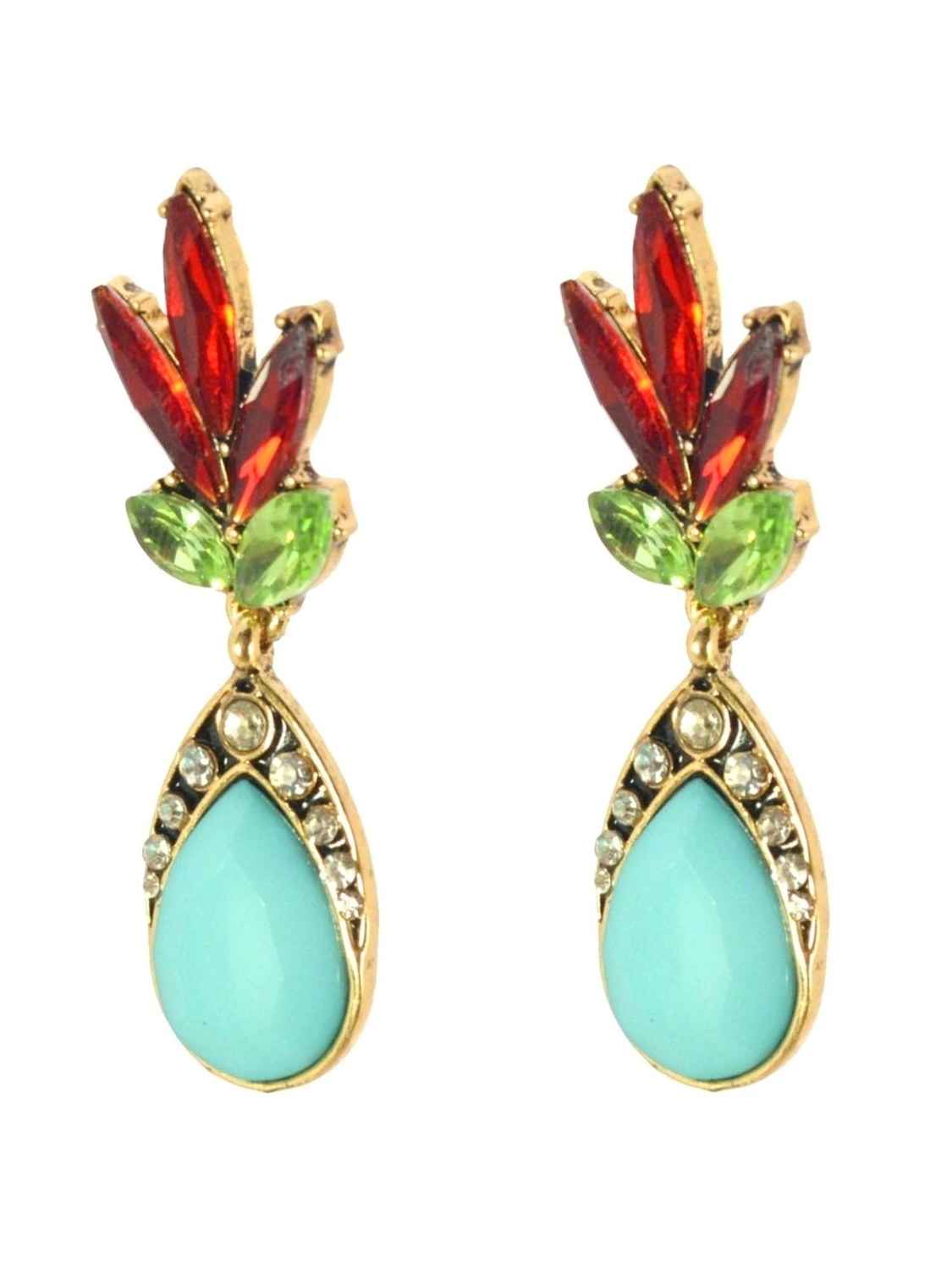 Buy Crunchy Fashion Crystal Lush Teal Earrings - Purplle