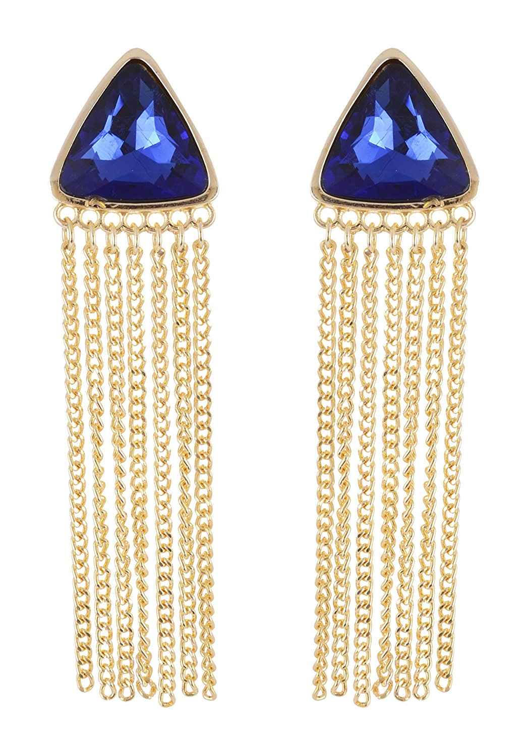Buy Crunchy Fashion Chain Tassel Royal Blue Triangle Statement Earrings - Purplle