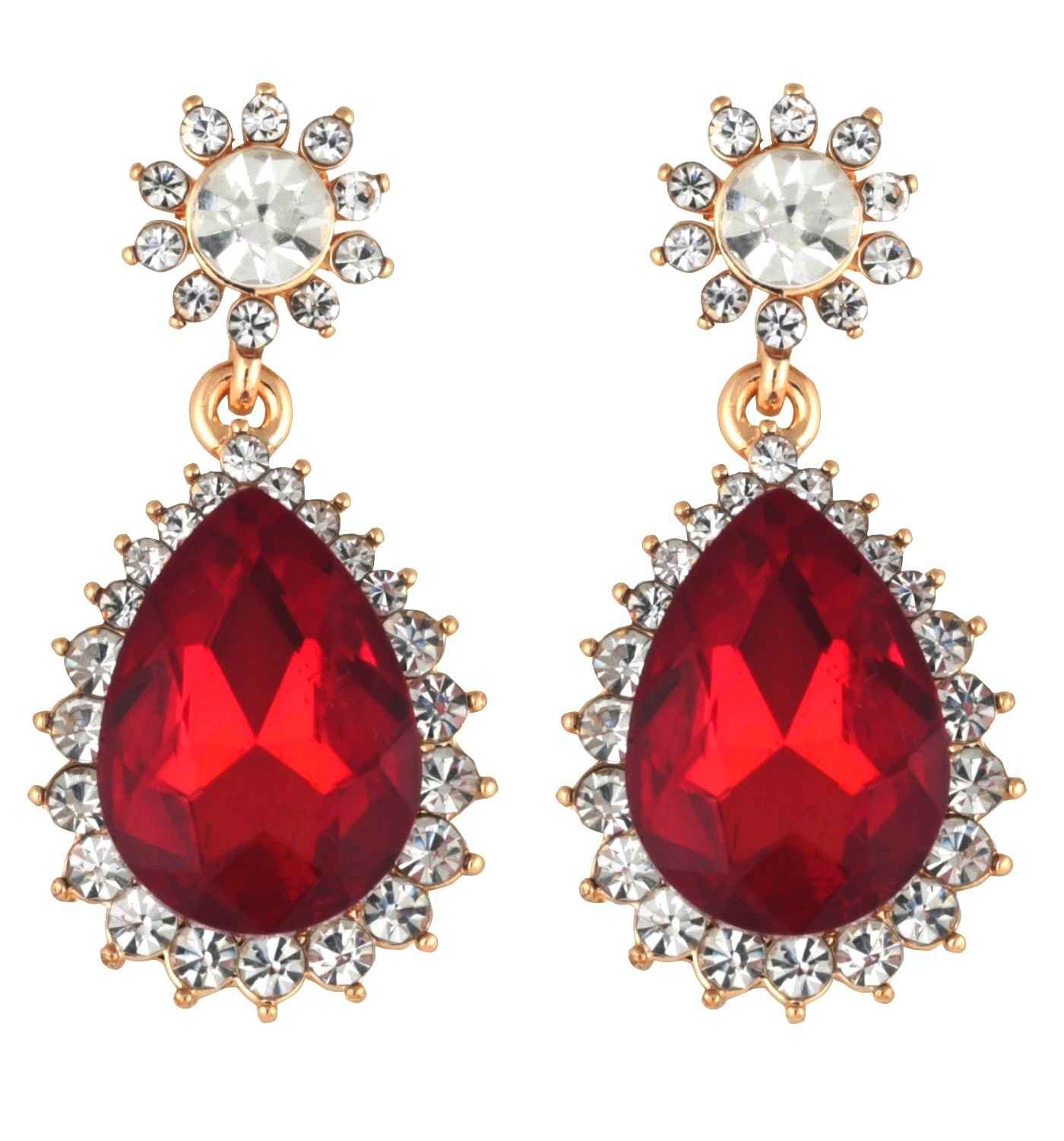 Buy Crunchy Fashion Gold Plated Stylish Maroon Crystal Earrings - Purplle