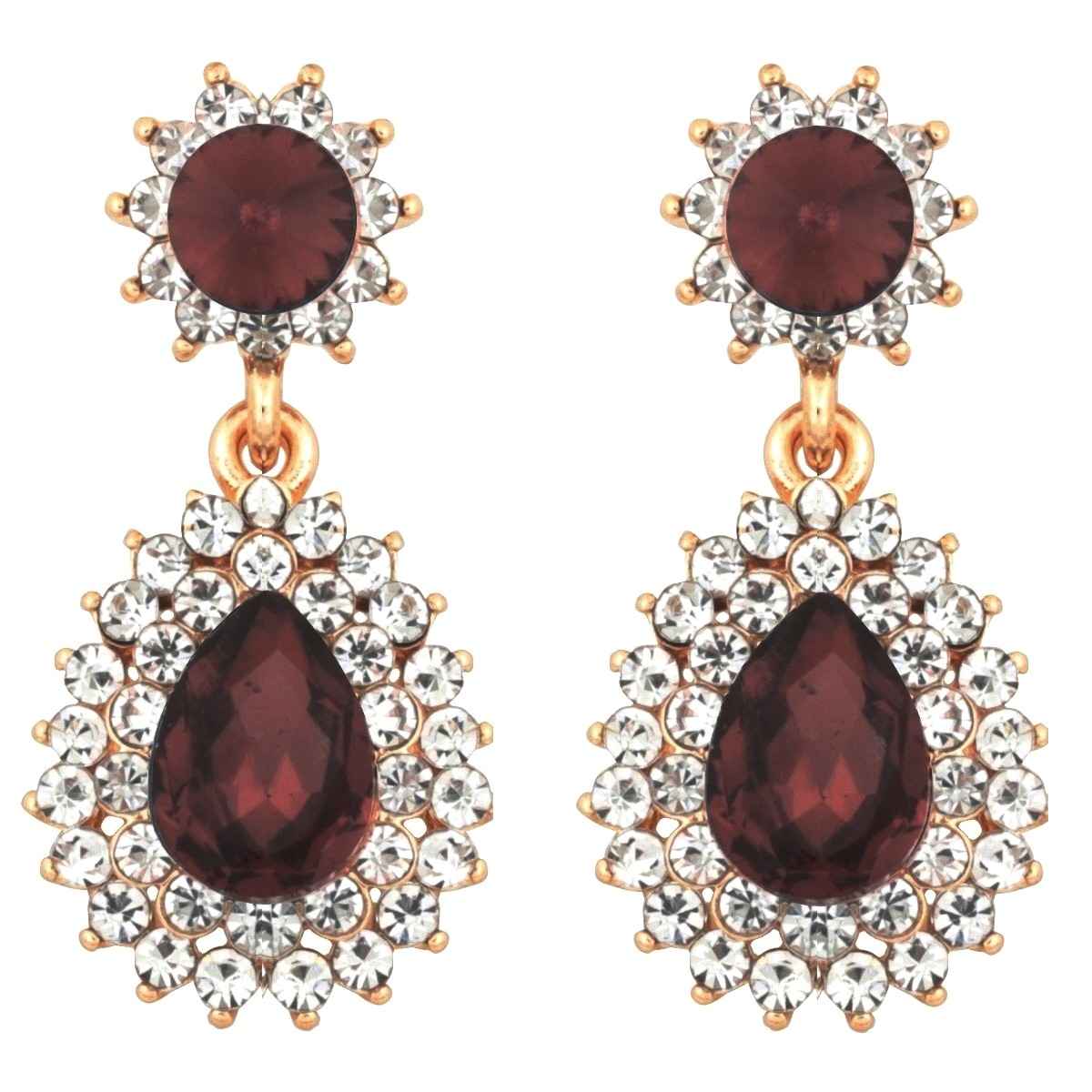 Buy Crunchy Fashion Gold Plated Stylish Coffee Brown Crystal Drop Earrings For Women & Girls - Purplle