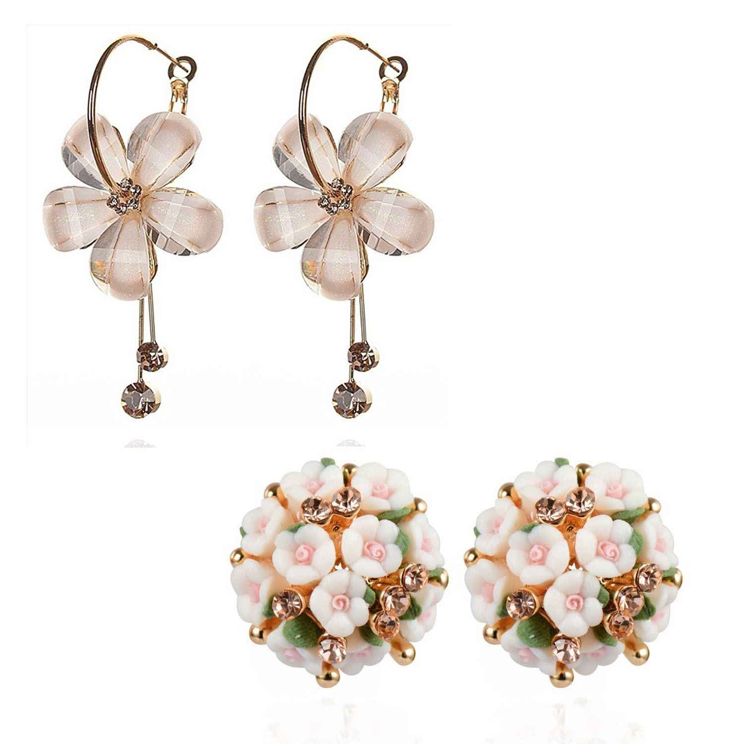Buy Crunchy Fashion Gold Plated Stylish Floral Stud Earrings Combo - Purplle