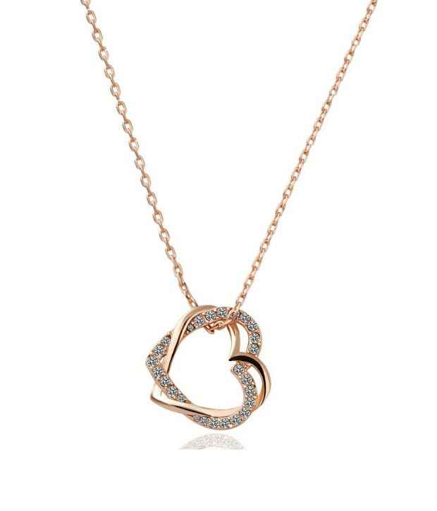 Buy Crunchy Fashion Rose Gold Dual Heart Pendant Necklace - Purplle