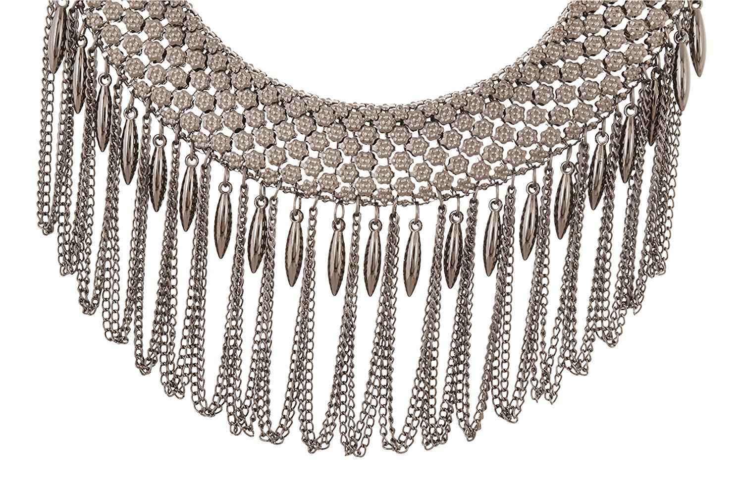 Buy Crunchy Fashion Oxidized Silver Chain Tassel Statement Necklace - Purplle