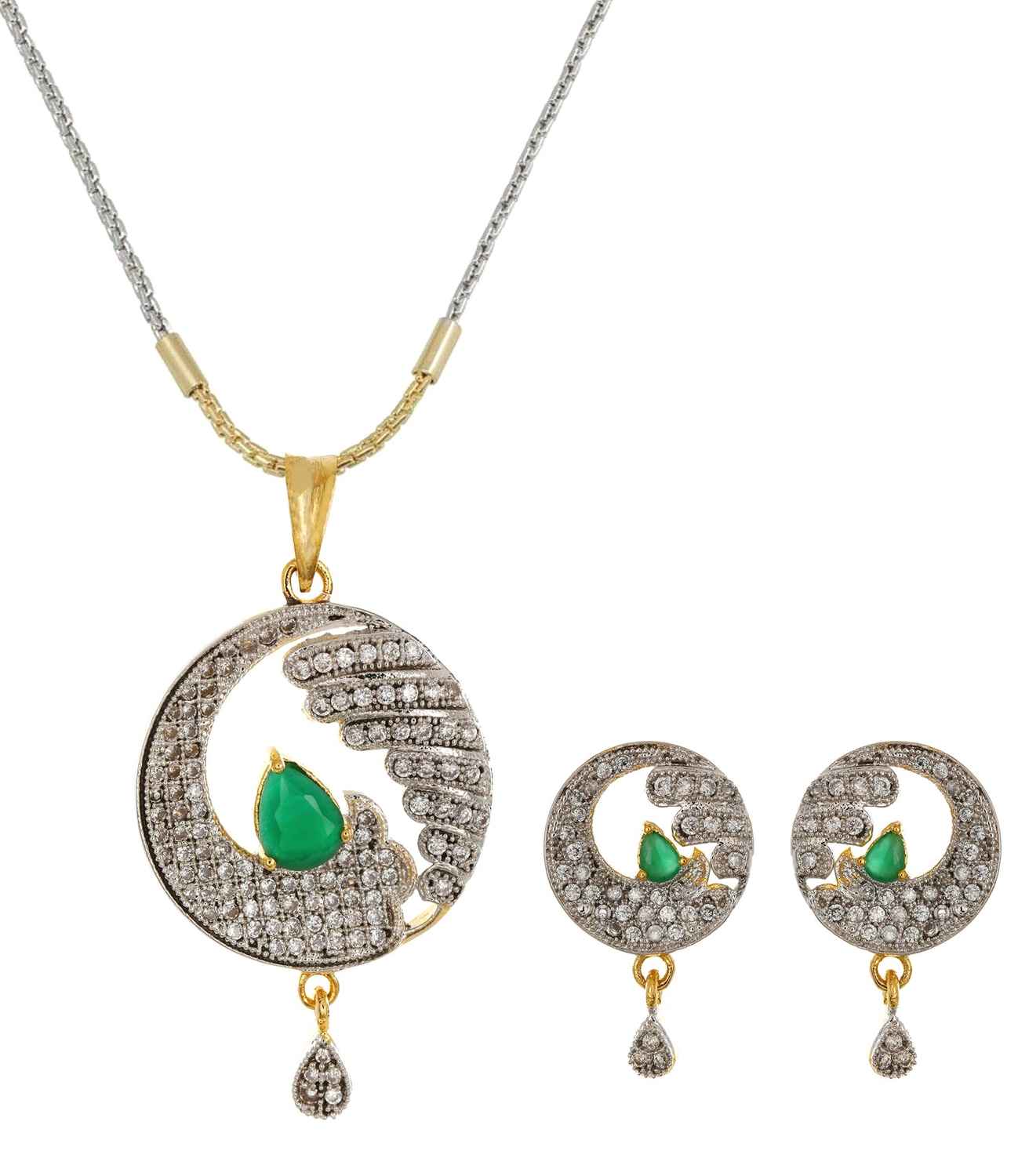 Buy Crunchy Fashion Waves Of Zircon Green Pendant Set - Purplle
